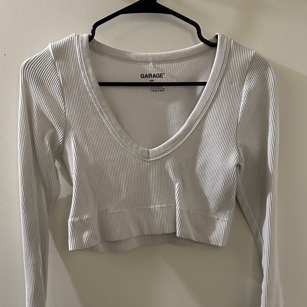 Garage Ivory Ribbed Long Sleeve Crop Top